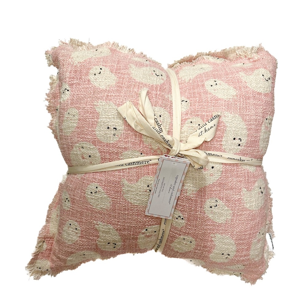 Cupcakes & Cashmere Set of 2 Halloween Pink Ghost Throw Pillows Frayed Edges